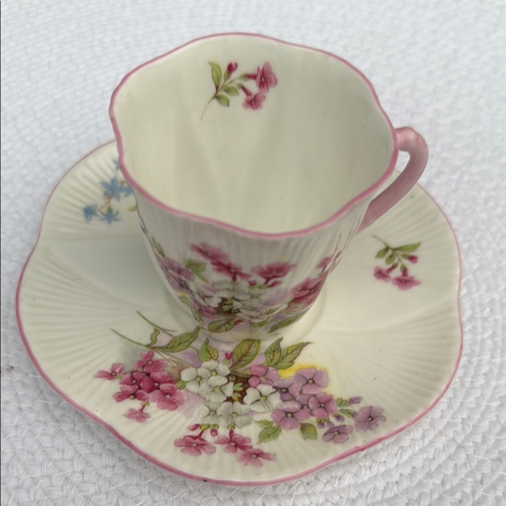 VINTAGE SHELLEY STOCKS DAINTY DEMITASSE CUP AND SAUCER